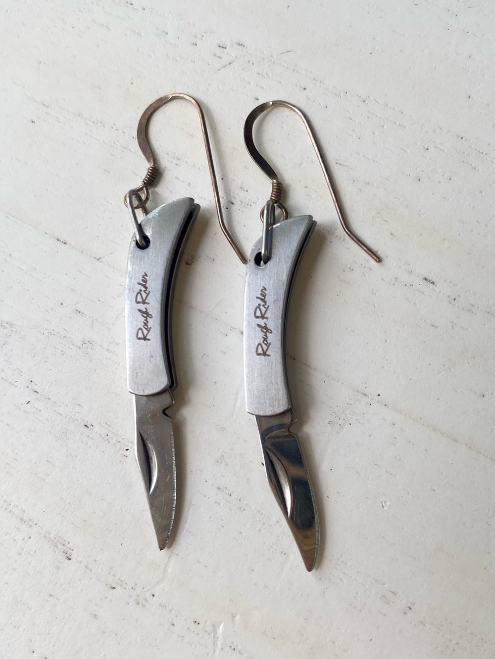 Rough Rider Working Switchblade Earrings in Silver